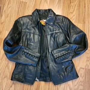 Harley-Davidson black leather coat. Women's medium.